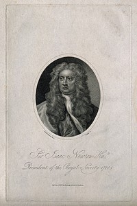 Sir Isaac Newton. Stipple engraving by W. Ridley, 1807, after J. Vanderbank, 1726.