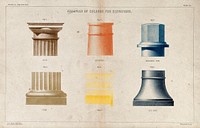 Technical drawing: conventions for colour-coding materials in architectural elevations. Colour lithograph by Mackay & Kirkwood, 1860.