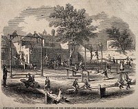 Playground of the Home and Colonial Infant School Society, London. Wood engraving, c. 1840.