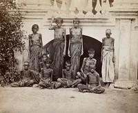 Famine in Bangalore, India: a group of emaciated women and children. Photograph attributed to Willoughby Wallace Hooper, 1876/1878.