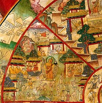 Yama holding the wheel of life. Distemper painting.