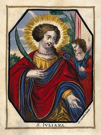 Saint Juliana. Coloured engraving by J. van den Sande.