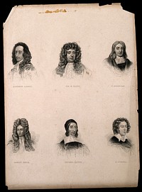 Six portraits of eminent seventeenth century men. Engraving.