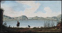The lake of Agnano. Coloured etching by Pietro Fabris, 1776.