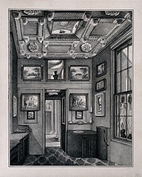 Sir John Soane's House and Museum: the dressing room at ground floor level. Lithograph by C. J. Richardson.