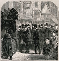 A procession following the coffin of David Livingstone in Southampton in 1873. Wood engraving.