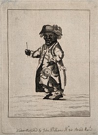 A male dwarf, dressed eccentrically. Etching, 1781.