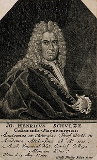 Johann Heinrich Schulze. Line engraving by W. P. Kilian, 1728.