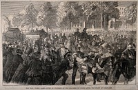 Franco-Prussian War: the wounded entering Paris after the Battle at Châtillon. Wood engraving by C.J.Staniland.