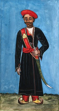 A police runner in his uniform. Gouache painting by an Indian artist.