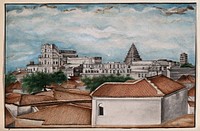 Tanjore: The royal palace. Watercolour by an Indian painter.