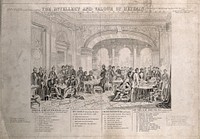 British inventors, politicians and military men: a key to the identities of the sitters. Engraving by C.G. Lewis, 1863, after T.J. Barker.