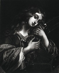 Saint Catherine. Reproduction of mezzotint after Carlo Dolci .