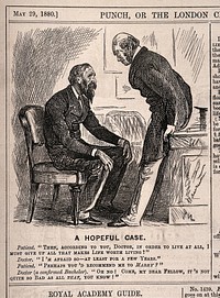 A doctor advising his patient to give up life's pleasures - though not to go so far as to get married. Wood engraving by G. Du Maurier, 1880.
