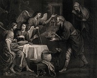 Abraham gives food to his three strange guests. Stipple engraving by G.S Facius and J.G. Facius, 1781, after B.E. Murillo.