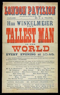 Herr Winkelmeier the tallest man in the world will appear every evening at 10.45 ... / London Pavilion, Piccadilly.