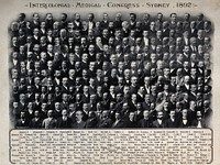 Intercolonial Medical Congress of Australasia, Sydney, 1892: delegates: group portrait. Photograph of a photomontage, 1892.