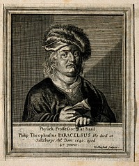 Aureolus Theophrastus Bombastus von Hohenheim (Paracelsus). Line engraving by W. Marshall after J. Payne or P. van Sompel after P.P. Rubens.