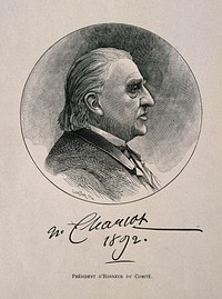 Jean-Martin Charcot. Wood engraving by Lorillon after P. Richer, 1891.