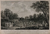 Moscow: people swimming and sunbathing at Cerebrensky public baths. Etching by M.G. Eichler, 1799, after G. de la Barthe, 1796.