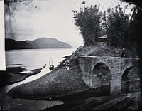 An up-country Chinese bridge, Lye Fow Kok, on the River Min, Kwangtung province, China.