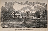 The Metropolitan Benefit Societies' Asylum, Dalston, London. Wood engraving, c. 1850.
