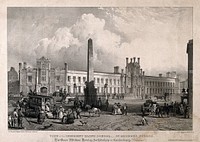 The blind school, Southwark: with a bustling street scene. Lithograph by L. Haghe, ca.1835, after J. Johnson.