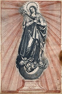 Saint Mary (the Blessed Virgin). Colour engraving by Bruno.