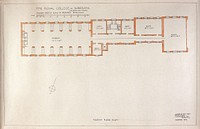 Proposed rebuilding of the Royal College of Surgeons of England: plan of fourth floor. Watercolour by Alner W. Hall (Alner & Hall), November 1944.