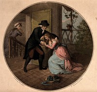 An episode in The vicar of Wakefield by Oliver Goldsmith: Dr Primrose finding his daughter Olivia, who has been jilted by Squire Thornhill. Coloured engraving by F. Bartolozzi after J.H. Ramberg.
