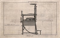 Surgical apparatus: a chair used for surgery. Engraving with etching.