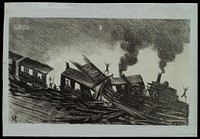 A railway accident. Lithograph by Paul Van Rijssel (Paul-Ferdinand Gachet), 1879.