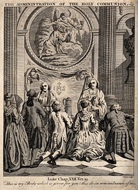 A celebration of Holy Communion. Etching by J. Couse.