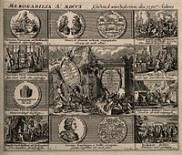 Memorial of European events from the year 1710. Engraving, c. 1722.