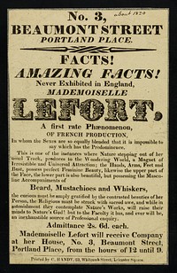 Facts! Amazing facts! : Never exhibited in England, Mademoiselle Lefort, a first rate phenomen ...