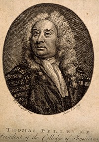 Thomas Pellet. Line engraving by C. Hall after W. Hogarth.