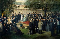 Baroness Burdett-Coutts' garden party at Holly Lodge, Highgate, for members of the International Medical Congress, 1881. Oil painting by Archibald Preston Tilt and/or Alfred Preston Tilt and/or Arthur Preston Tilt, 1881-1882.