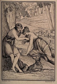 Daphnis and Chloe . Etching by A.J. Annedouche after P.P. Prud'hon.