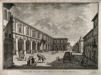 Hospital of Santa Maria Nuova, Florence, Italy. Etching by B.S. Sgrilli after G. Zocchi.