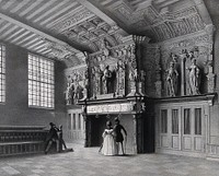 The Franc (Liberty, castellany) of Bruges: a sculpted fireplace in the magistrates' assembly hall of the castle (Landhuis). Lithograph by E. Manche.