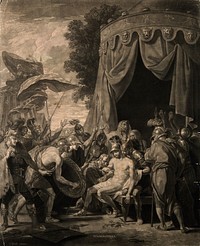 The death of Epaminondas. Mezzotint by V. Green, 1774, after B. West.