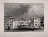 The Foundling Hospital: the main buildings seen from within the grounds. Engraving by J. Rogers.