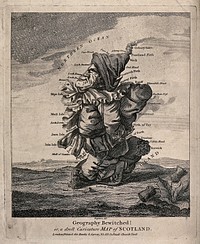 The figure of a woman representing the map of Scotland. Etching by Robert Dighton, 1794.
