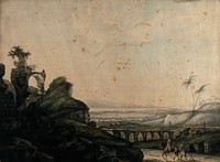 Ruins at Carthage, with salt marshes in the distance, Tunisia. Watercolour by Charles Gülin, 1778.