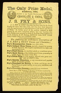 Fry's homoeopathic cocoa : manufactured by J.S. Fry & Sons, Bristol, and 252 City Road, London, chocolate and cocoa manufacturers by appointment to the Queen and Prince of Wales / Joseph Storrs Fry & Sons.