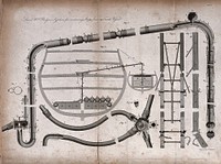 Ship-building: plan and elevations showing a way of emptying holds. Etching by Mutlow.