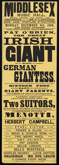 Another surprise for London! : Important engagement of Pat O'Brien, the Great Irish Giant and his wife, the renowned German Giantess direct from Barnum's American Circus : the tallest married couple in the world ...