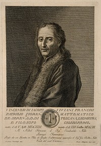 Vincentius Viviani. Line engraving by F. Allegrini, 1762, after G. Traballesi.