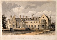 Archbishop Holgate's School, York, England. Coloured lithograph by W. Bevan.