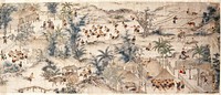 China: a Ch'uan with scenes of village life among frontier peoples. Painting attributed to Shi-Ling Chon Shen (Pai-Yang Shan-Yen), dated "Lung Ch'ing" (5th year, 1571) .
